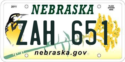 NE license plate ZAH651