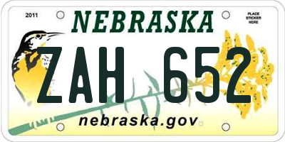 NE license plate ZAH652