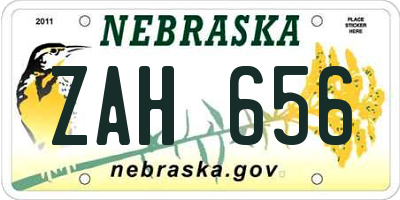NE license plate ZAH656