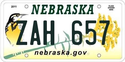 NE license plate ZAH657