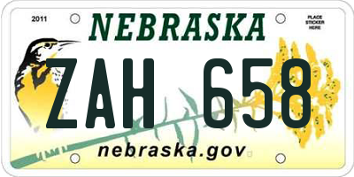 NE license plate ZAH658