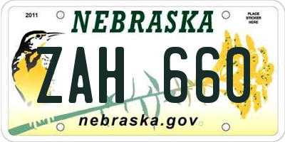 NE license plate ZAH660