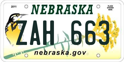 NE license plate ZAH663