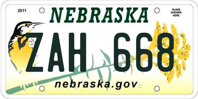 NE license plate ZAH668
