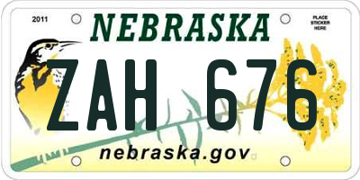 NE license plate ZAH676