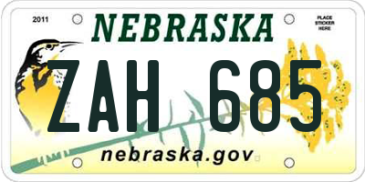 NE license plate ZAH685