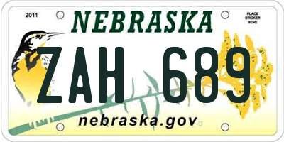 NE license plate ZAH689