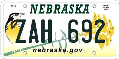 NE license plate ZAH692