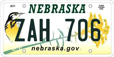 NE license plate ZAH706
