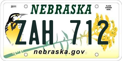 NE license plate ZAH712