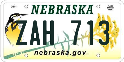 NE license plate ZAH713
