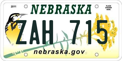 NE license plate ZAH715
