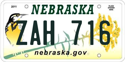 NE license plate ZAH716