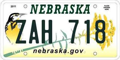 NE license plate ZAH718