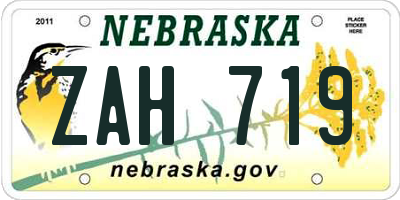 NE license plate ZAH719