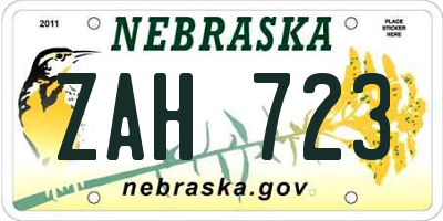 NE license plate ZAH723