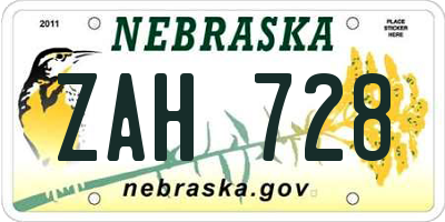 NE license plate ZAH728