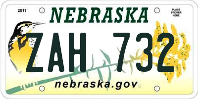 NE license plate ZAH732