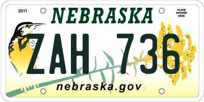 NE license plate ZAH736