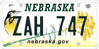 NE license plate ZAH747