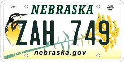 NE license plate ZAH749