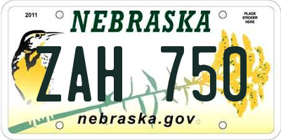 NE license plate ZAH750