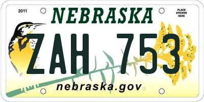 NE license plate ZAH753