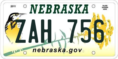NE license plate ZAH756