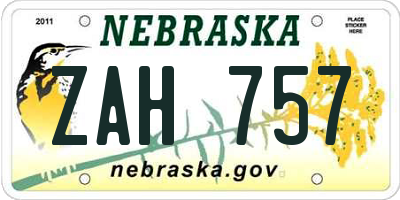 NE license plate ZAH757