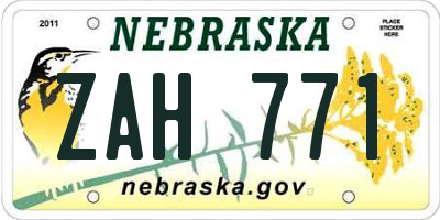 NE license plate ZAH771