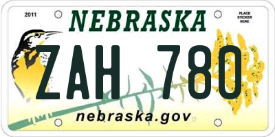 NE license plate ZAH780