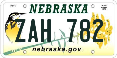 NE license plate ZAH782