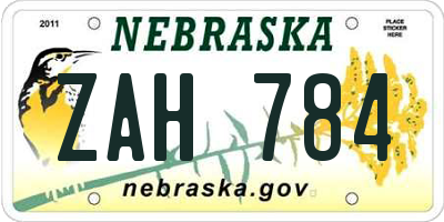 NE license plate ZAH784