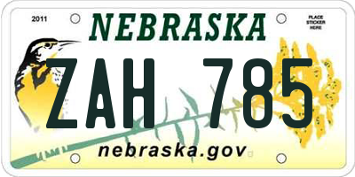 NE license plate ZAH785