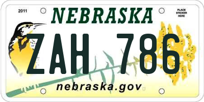NE license plate ZAH786