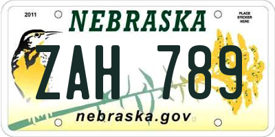 NE license plate ZAH789