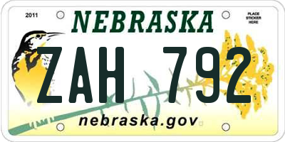 NE license plate ZAH792