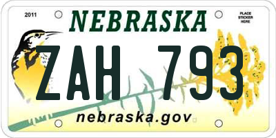 NE license plate ZAH793