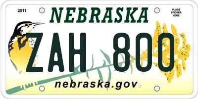 NE license plate ZAH800