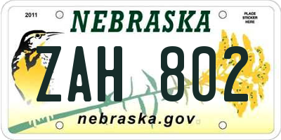 NE license plate ZAH802