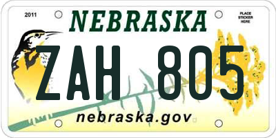 NE license plate ZAH805
