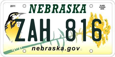 NE license plate ZAH816