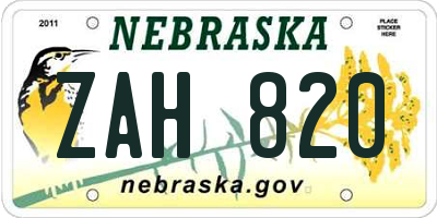 NE license plate ZAH820