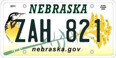 NE license plate ZAH821