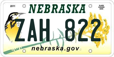 NE license plate ZAH822