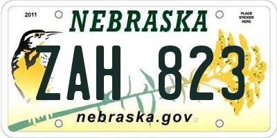 NE license plate ZAH823