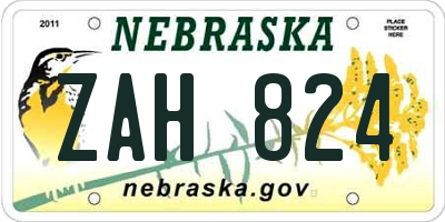 NE license plate ZAH824