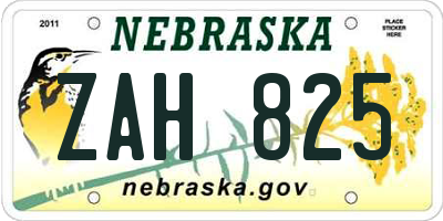 NE license plate ZAH825