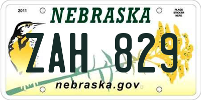 NE license plate ZAH829