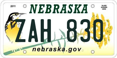 NE license plate ZAH830